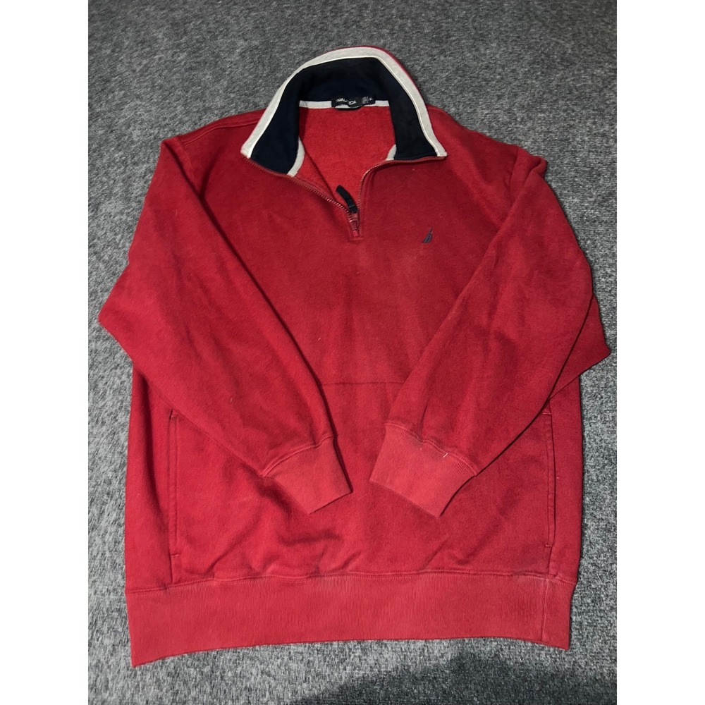 Nautica Mens XL Red Quarter Zip Sweatshirt Cotton Blend Pullover Sweater